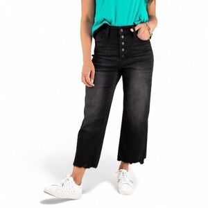 Judy Blue Black Distressed Wide Leg Crop Stretch Jeans Women’s Size 9